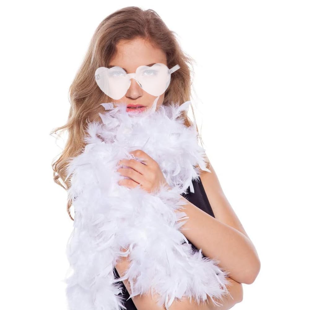 Boa Plume Rose, Boa en Plumes pour Femme, avec Lunettes Coeur, pour Fête Moderne, Fête de Mariage, Cosplay, Décoration de Costume d'halloween