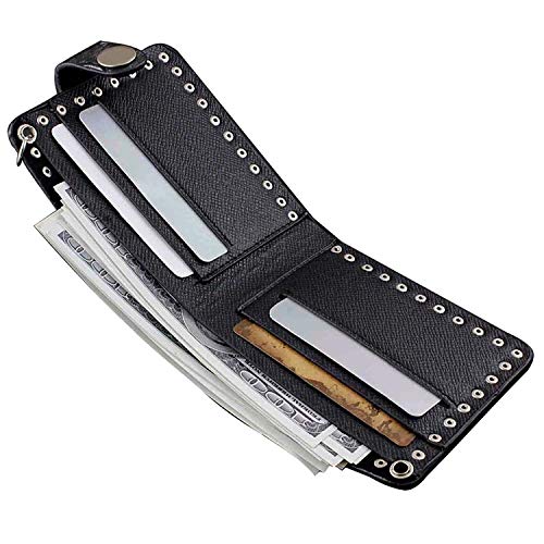 Fashion Rock Punk Metal Skull Money Black Men's Leather Wallet With A Chain3