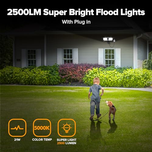 Lutec 21W Plug In Motion Sensor Light Outdoor, Flood Lights Outdoor Motion Sensor,2500Lm, 5000K Daylight,Ip65 Waterproof,Adjustable 2 Heads Wall Light For Garage thumb #1
