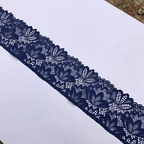 Olive Lace 4 Inches Wide Stretchy Lace for Bridal Wedding Decorations, Sewing DIY Making and DIY Crafts- 5 Yards - 7604 (Navy)