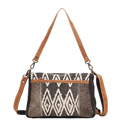 Myra Bag Tedious Upcycled Canvas & Cowhide Small Crossbody Bag S-1447 Gray