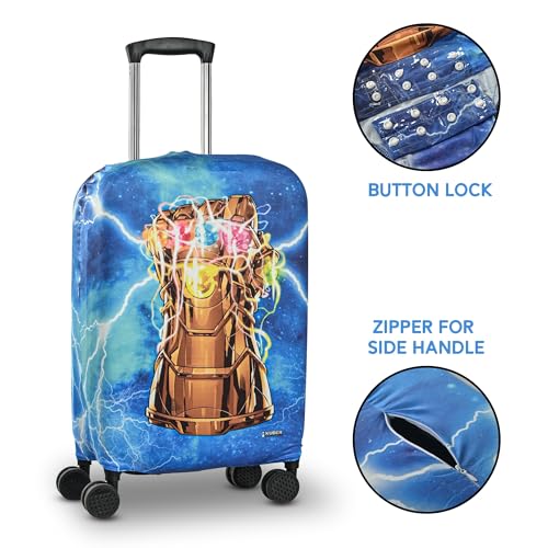 Image of Kuber Industries Polyester Suitcase Covers Large Size with Marvel Infinity Gauntlet Print | Washable Trolley Cover for Travelling | Stretchable Luggage Covers for Suitcases | 26-30 Inch | Sky Blue