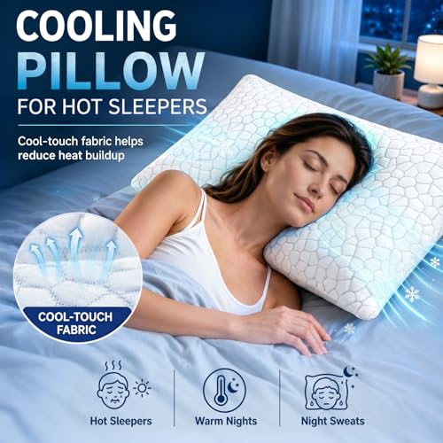 Image of Cooling Pillow King Size 1 Pack, Adjustable Bed Pillows for Sleeping, Luxury Shredded Memory Foam Pillows, Soft Yet Supportive Firm Pillow for Side, Back, Stomach Sleepers, Cool Pillow for Hot Sleeper