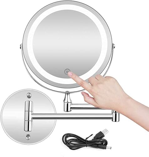 GATSUN Espejo de maquillaje, espejo de maquillaje, 10 luces LED, espejo de maquillaje montado en la pared con luces regulables, aumento recargable,