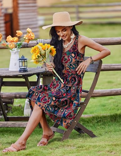 Image of Zeagoo Womens Summer Sundress Boho Floral Casual Tank Dresses with Pockets Sleeveless Tiered Swing A Line Beach Dress