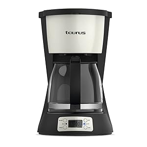 Taurus Vintage Digital Cream - Cafetera de goteo programable de 1.5L, temporizador digital 24h, pantalla LCD, 1000W, filtro permanente, sistema anti goteo, placa calefactora, con auto apagado