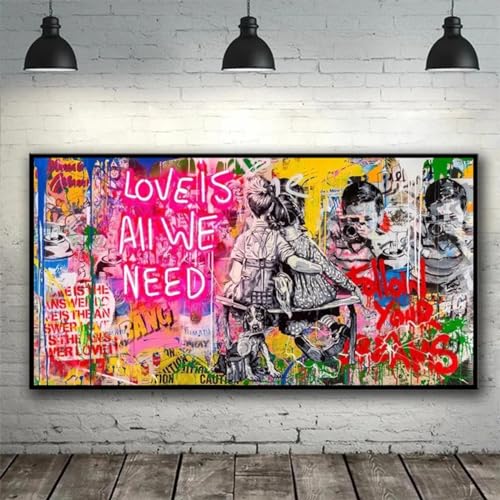 Affiches Impressions Art mural salon graffiti moderne grand format 40x80cm monté sur cadre