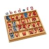 Elite Montessori Wooden Movable Alphabet with Box Preschool Spelling Learning Materials (Red & Blue, 5mm Thick)