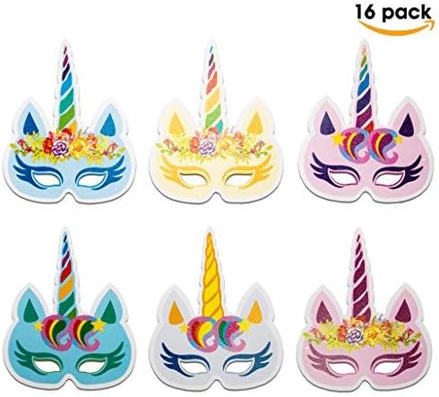 Unicorn Masks 16 PCS for Birthday Party | HOT Rainbow Unicorn Party Supplies
