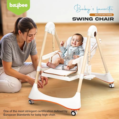 Image of Baybee Nivio 3-in-1 Convertible High Chair for Kids Adjustable Baby Feeding Chair with Swing, Recline, Detachable Tray, 5-Point Harness, Foldable Design, Multi-Height & Footrest Settings 6 Months to 5 Years Kids (White)