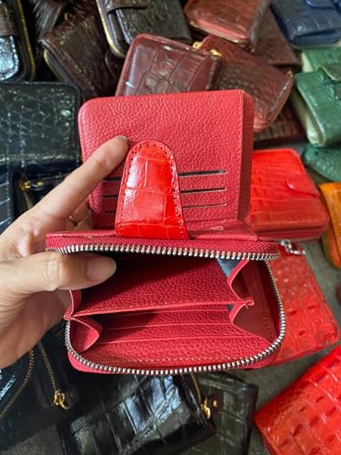 Genuine Alligator Leather Minimalist Wallets Credit Card Holder for women's (Red)2