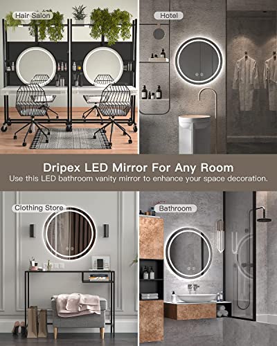 Dripex 600mm Round Bathroom Mirror with LED Light, Illuminated Circle Makeup Vanity Mirror with Demister Pad, Anti-fog, 3 Lighting Modes, Dimmable, Wall Mounted, Front+Backlit, IP44 - Cosy Home Interiors Dripex 600mm Round Bathroom Mirror with LED Light, Illuminated Circle Makeup Vanity Mirror with Demister Pad, Anti-fog, 3 Lighting Modes, Dimmable, Wall Mounted, Front+Backlit, IP44 - Image 6