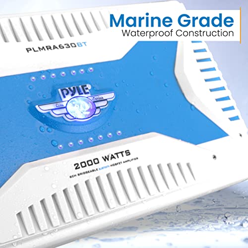 Pyle 2.1 Bluetooth Marine Amplifier Receiver - Waterproof 6 Channel Wireless Bridgeable Audio Amp For Stereo Speaker With 2000 Watt Power Dual Mosfet Supply Gain Level And Led Indicator - Plmra630Bt #TOP3