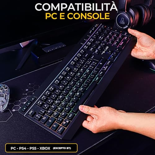Combo TUNGSTEN - Tastiera e Mouse Wireless Tripla Connessione 2.4GHz / Bluetooth / USB - Tastiera Gaming ITALIANA, RGB e Macro Custom - Mouse Gaming Wireless 6400 DPI - PC / PS4 / PS5 / XBOX - Tastiera gaming - Immagine 6