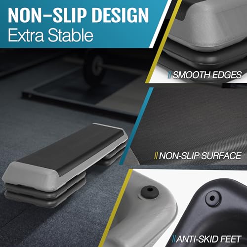 F2C 43 inch Aerobic Exercise Step Platform Adjustable Height Stepper Exercise Workout Step Bench with 4 Risers 4