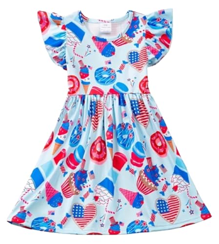 Generic Girls Fourth of July Dress, Ruffle Sleeve, Independence Day, Youth Sizes, Blue