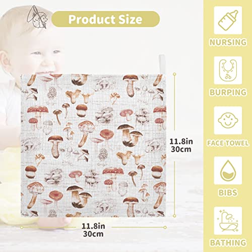 Image of vvfelixl Baby Washcloths Cotton Different Mushrooms Baby Muslin Washcloths Soft Baby Face Towel for Newborn Infants Baby Wipes, 11.8 X 11.8 Inch, 3 Pack