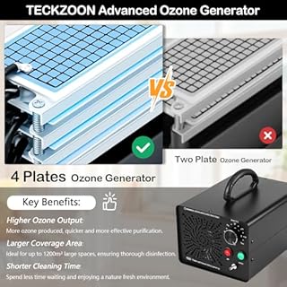 TECKZOON Générateur d’ozone 2 en 1 amélioré, pour eau et air, 60000 mg h 120 W, purificateur d’air éliminateur d’odeurs avec minuterie, outil de désinfection pour piscine voiture pièces fruits et légu