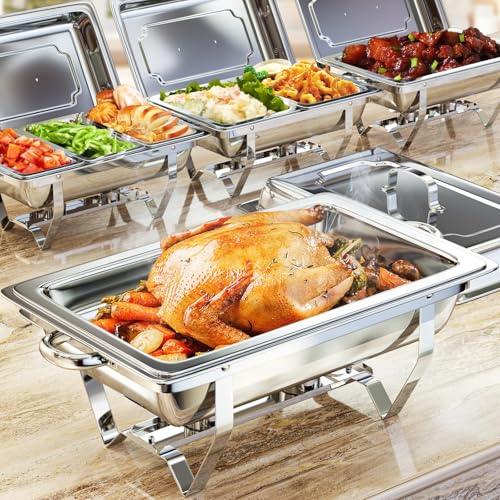 LBOYLOVE Chafing Dishes for Buffet High Grade 9.5 QT Stainless Steel Chafing Dishes for Buffet Elegant Gold and Silver Colors Catering Chafer Warmer Set for Parties Wedding (One Squares Pan)