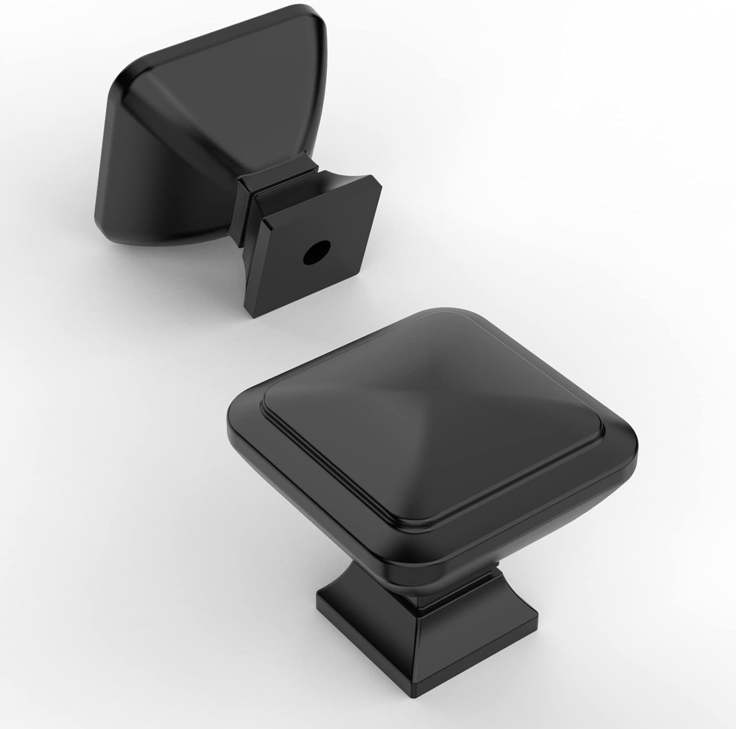 Amerdeco 10 Pack Matte Black Square Kitchen Knobs Hardware Single Hole