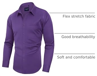 Alimens & Gentle Men's Dress Shirts Long Sleeve Wrinkle-Free Stretch Shirts Solid Formal Button Down Shirt with Pocket
