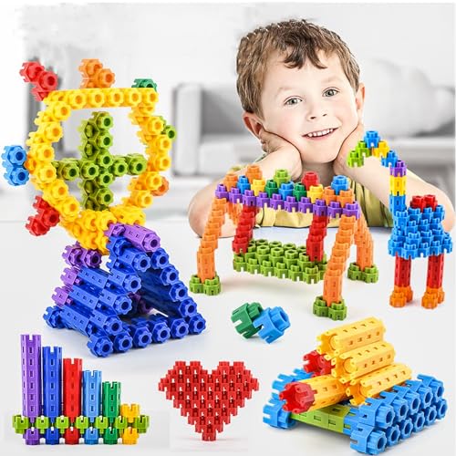 Hexagonal Building Blocks 200 Blocks with Storage Box, Connecting Children's Learning Construction Toys, Kindergarten Educational Toys for 3 Years Olds, Essential Birthday Gift for Preschools(LJ-002)