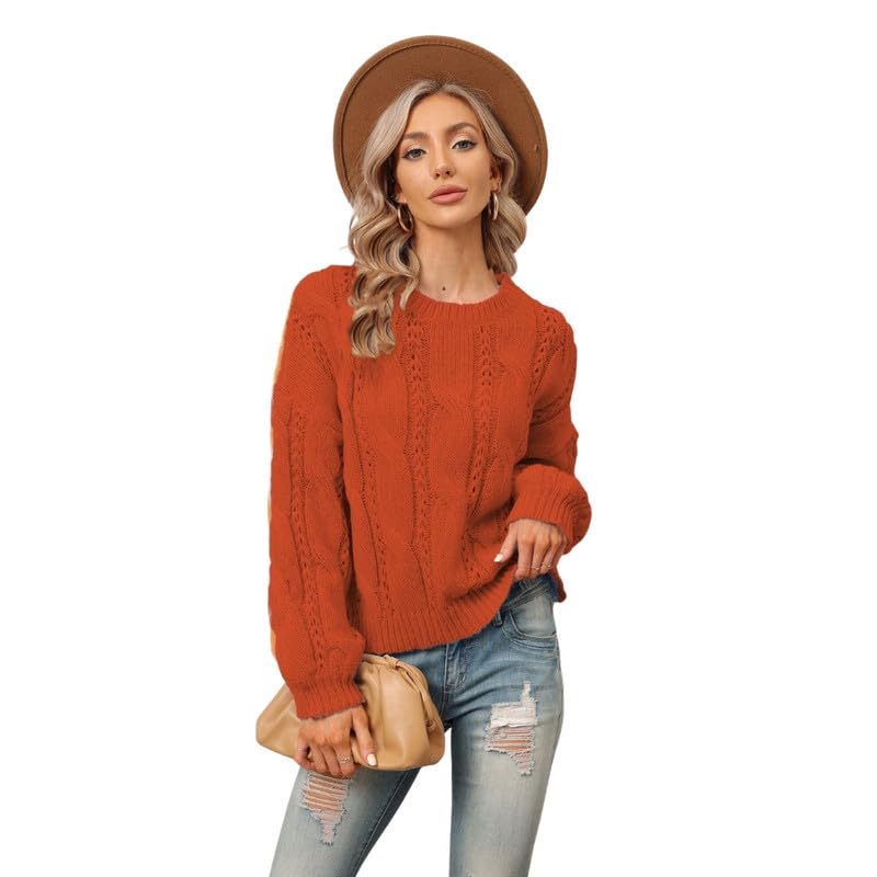 Women's Solid Color Loose Fit Sweater Round Neck Long Sleeve Pullover for Winter