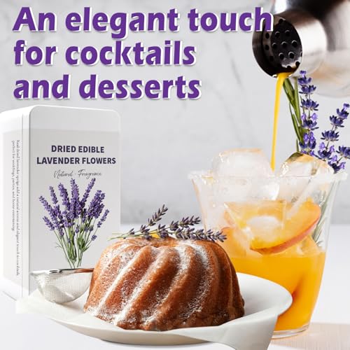 Image of 130+ Edible Lavender Sprigs for Cake & Cocktails Garnish, 2oz (57g) Whole Dried Lavender Stems - Culinary Herb for Tea, Baking, Desserts, DIY & Artistic Crafts
