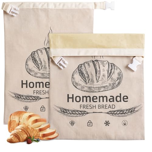 2 Pack Beeswax Bread Bags for Sourdough,Reusable Organic Linen Beeswax Bread Bag for Homemade...