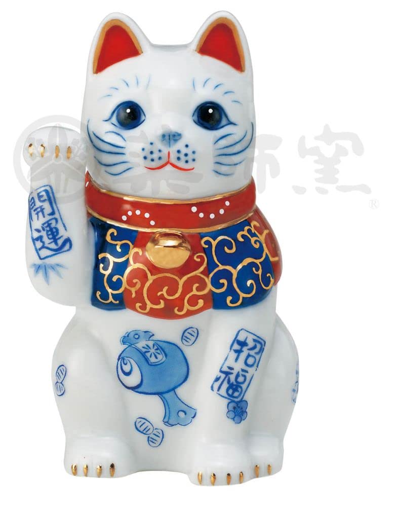 Amazon.co.jp: 薬師窯(yakushigama) 染錦開運招福招き猫(右手上げ・3.5