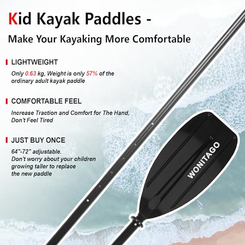 WONITAGO Kayak Paddles for Kid with Aluminum Shaft and PP Blade, Floating Kayaking Oars for Youth and Junior, Adjustable 163-183cm/64-72 Inches, Black - Thumbnail 4