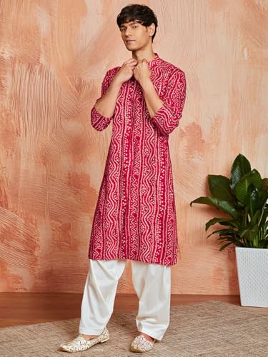 Image of VASTRAMAY Men's Bandhani Rayon Kurta & Patiyala Set