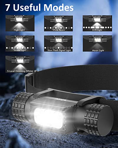 Aonjrs Headlamp Rechargeable, 1200Lm Led Head Lamp With Usb C Charge, 2600Mah Battery & 9 Modes Ip66 Waterproof Bright Flashlight For Adult Outdoor Running, Hiking & Outdoor Camping, Black #TOP2