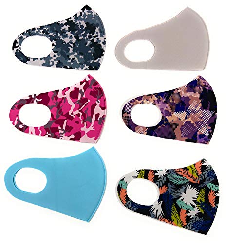 Reusable Cloth Face Masks Washable - 6 Pcs Fashion Masks Random Colors Prints Help Identify Your Own Face Coverings When In Lunchroom Dinner Table. Travel Pollution Protection Nose Mouth Facemasks (6)
