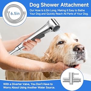 Pet Shower Sprayer Kit Dog Shower Attachment with 65ft Hose Handheld Sprayer Chrome Finish 2 Settings Includes Diverter Valve Bracket
