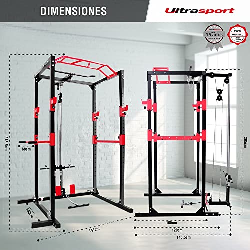 Miniatura 3 de Ultrasport Power Rack, Rejilla Aptitud, Rejilla Multifuncional Para Entrenamiento Efectivo Todo Cuerpo, Construcción Acero, Perfecto Principiantes Y Pros, Multigimnasio, Torre Aptitud, Negro Rojo