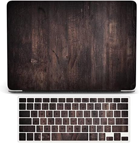 Case Compatible with MacBook Pro 15 inch 2019 2018 2017 2016 Release A1990 A1707 with Touch Bar, Plastic Hard Shell Laptop Case Cover & Keyboard Protector - Dark Wood Grain
