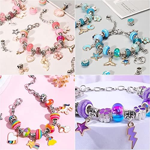Uaben 66 Pcs Charm Bracelet Making Kit,Jewelry Making Supplies Gift Boxed Charm Bracelet Girl Christmas Jewelry Gift DIY Craft Gift Kit for Teen Girls Crafts (Blue)