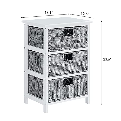 Wimarsbon Side End Table W/ 3 Drawers,Storage Nightstand,Sturdy White Wood Frame, Dresser Cabinet Chest Organizer Bins, Accent Table For Living Room, Bedroom,Hallway, Entryway (Drawer-Gray Paper Rope) #TOP2