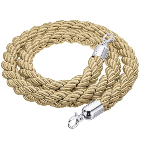 CAIFEXUE Barrier Ropes with Silver Hook, 1/1.5/2M, Crowd Control Rope, Braided Hemp Rope for Queue Divider Crowd Control of Restaurant Movie Theater Hotel Celebration/C/1M