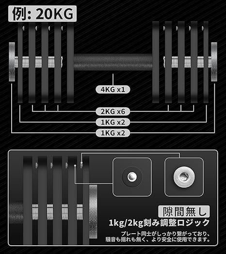 Amazon | アジャスタブルダンベル 可変式ダンベル 1個 2個セット 20kg
