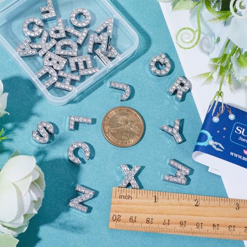 SUNNYCLUE 1 Box 52Pcs Rhinestone Slide Beads Alphabet Letter Beads Rhinestones Letter Charms Shiny A-Z Alphabet Charms Slider Spacer Loose for Jewellery Making DIY Craft Supplies - Image 3