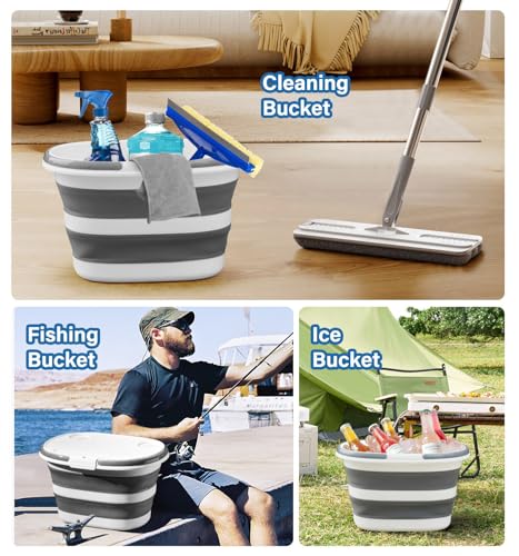 Image of Lesipee Upgraded 16L Collapsible Mop Bucket with Multi-Functional Lid, 4-in-1 Foldable Silicone Tub with Table Surface, Floor Stand, Space Saving 4.2 Gallon Storage Solution for Home & Outdoor