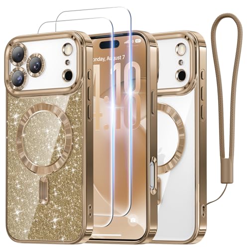 Magnetic Case Designed for iPhone Pro Case 6.3", [Glitter Card & Wrist Strap] [Compatible with MagSafe] [2X Screen Protectors], Desert Titanium by Meifigno - Used condition - CA$10.14