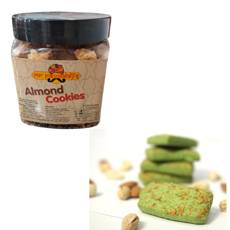 Ras Sagar Sweet House Almond Cookies+ Pista Green Cookies | Tea Time Cookies | 200g x 2 (400g)
