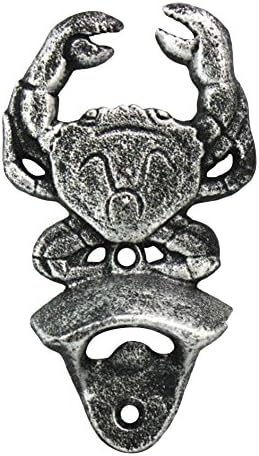 Miniatura 2 de Hampton Nautical Abrebotellas de cangrejo montado en la pared de hierro fundido de plata antigua, 6"