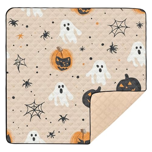 BOESI Halloween Pumpkins and Ghosts Baby Play Mat, 50“ X 50” Washable Folding Crawling Mat, Baby Floor Mat, Soft, Non-Slip