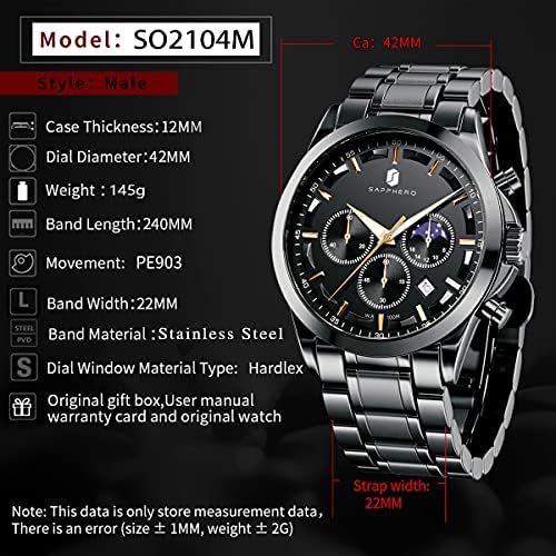 BENYAR Men's Watch Chronograph Waterproof Analog Quartz Watch Men's Designer Casual Watch Date Fashion Men's Watch for Men Leather Strap