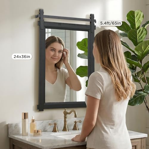 Besdomus Farmhouse Bathroom Vanity Mirror: 24"x36" Black Rustic Barn Door by Besdomus - Used condition - Image 3