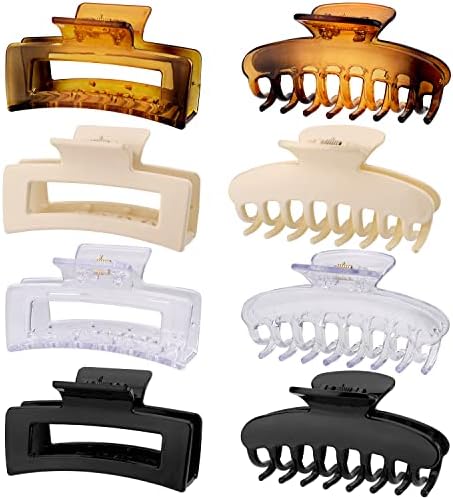 8 Pack Hair Claw Clips, 2 Styles Medium Large Hair Claw Clips, 4 Rectangle Square Claw Clips and and 4 Acrylic Claw Clips for Women Thick Hair